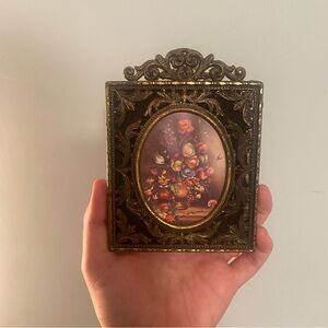 Vintage Ornate Italian Gold Brass Metal Frame Floral Print Italy 5x4" Whimsy